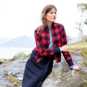 J Crew Red Plaid Bomber Jacket